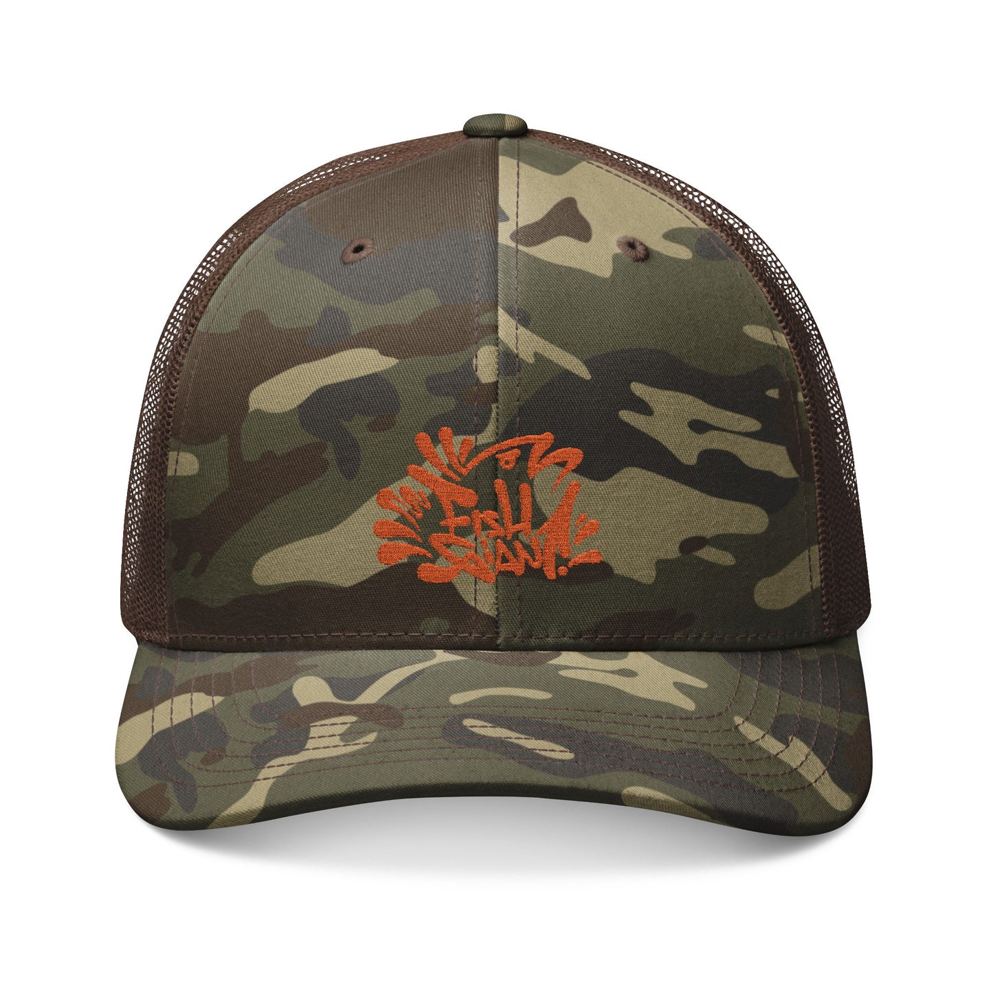 FISHGIANT | BASS HUNTER | CAMO TRUCKER HAT | EMBROIDERED | CATCHY BASS TAG | HUNTERS ORANGE
