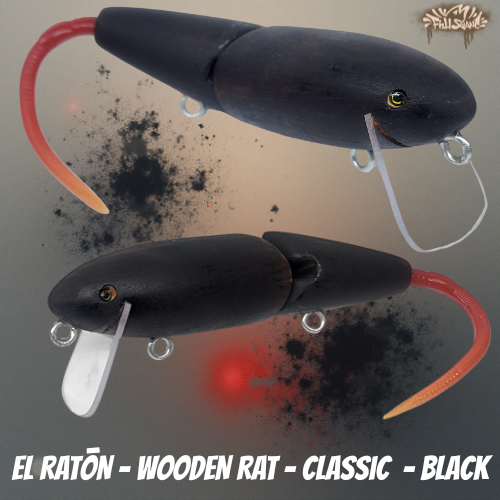 el raton fishing lure EL RATŌN - WOODEN RAT - 2 PIECE - MATTE BLACK FINISH