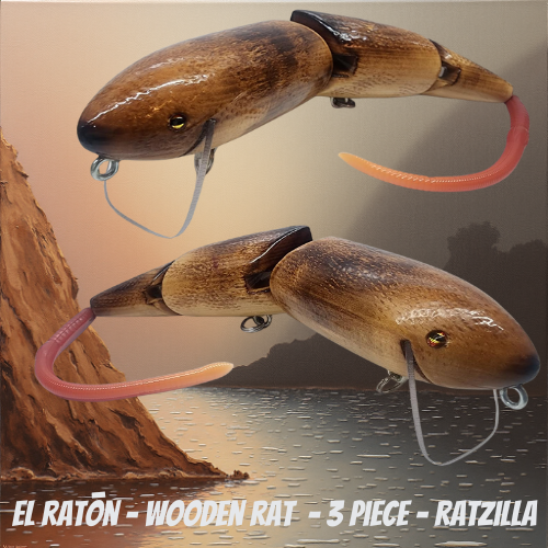EL RATŌN - WOODEN RAT - 3 PIECE - LIGHT BROWN - TEXTURED SNAKE  - RATZILLA
